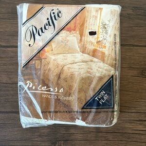 NEW Vtg Pacific PICASSO Bouquet Of Peace 70s Twin Flat Sheet Hand Flowers Bright